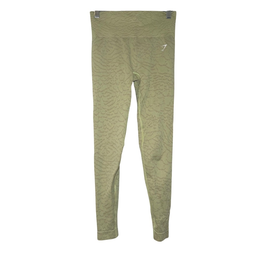 Gymshark Adapt Animal Seamless Leggings Green Tan Small B2A2W High Waist Scrunch